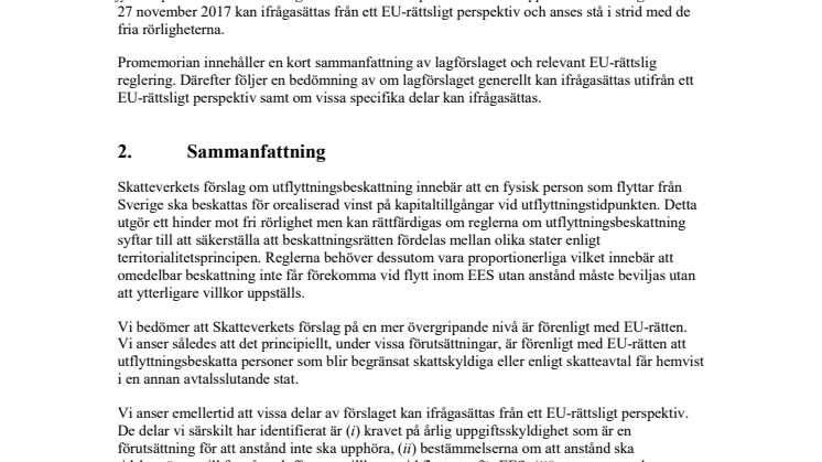 Mannheimer Swartling Advokatbyrå: Analys av utflyttningsskatten