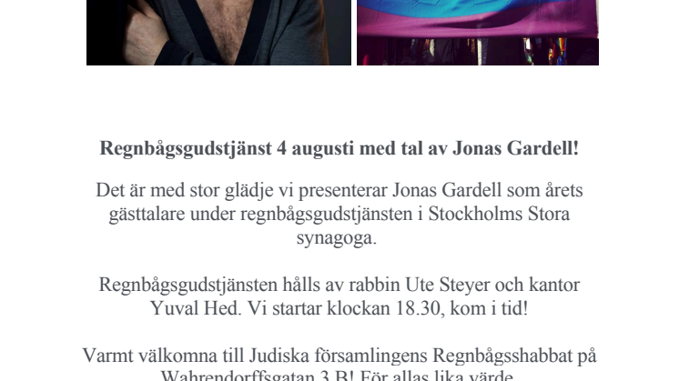 Regnbågsgudstjänst med gästtalare Jonas Gardell