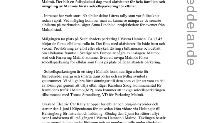 Rekordstort elbilsrally till Malmö