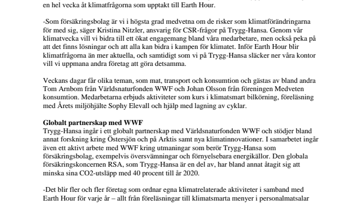 Trygg-Hansa sätter fokus på klimatet inför Earth Hour 2011