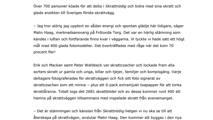 Glädjefnatt när 700 skrattade loss på Frölunda Torg