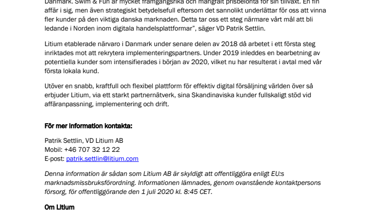 Litium vinner sin första kund i Danmark