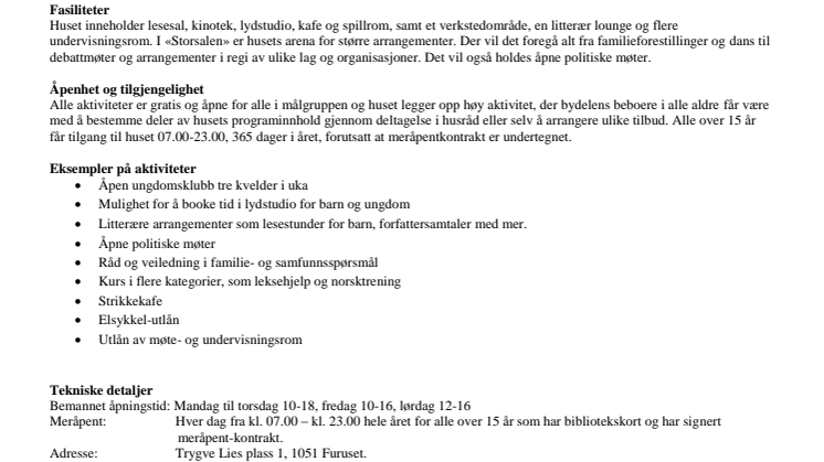 Fakta om Furuset bibliotek og aktivitetshus