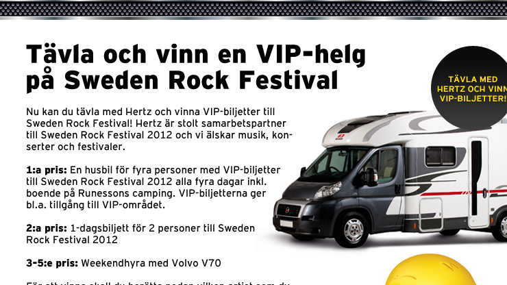 Tävla med Hertz och vinn en VIP-helg på Sweden Rock Festival