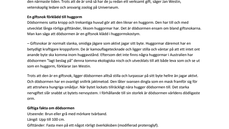 Elva dödsormar födda på Universeum