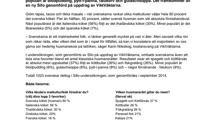Svenskarna älskar sin husmanskost