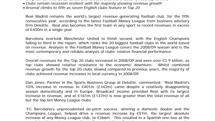 Internationell pressrelaeas - Football Money League