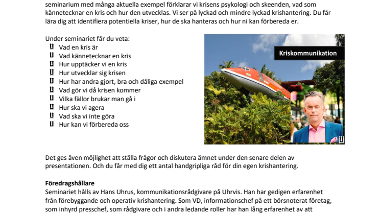 Medial krishantering – föreläsning; förstå krisen, dess skeenden och hur den ska hanteras 