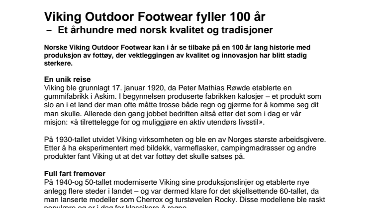 Viking Outdoor Footwear fyller 100 år