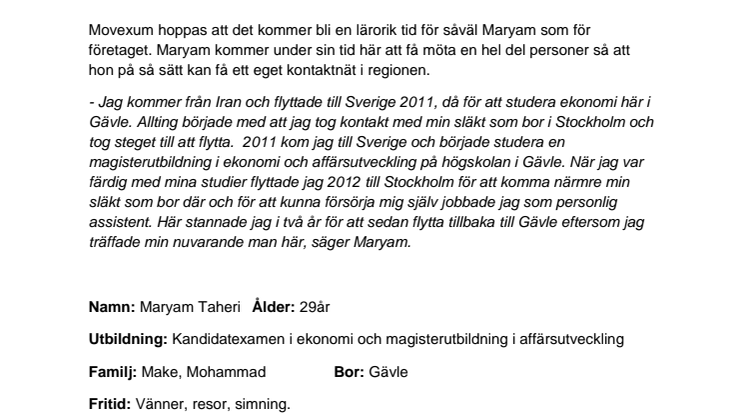 Movexum får en praktikant