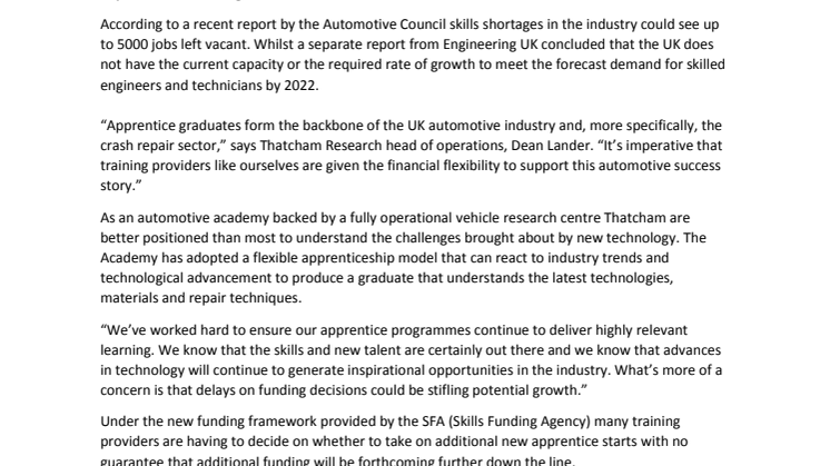 Research Centre calls For Funding Clarity to Help Fill UK Automotive Industry Skills Gap 