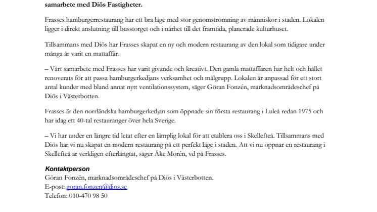 Hamburgerkedjan Frasses väljer centrala Skellefteå
