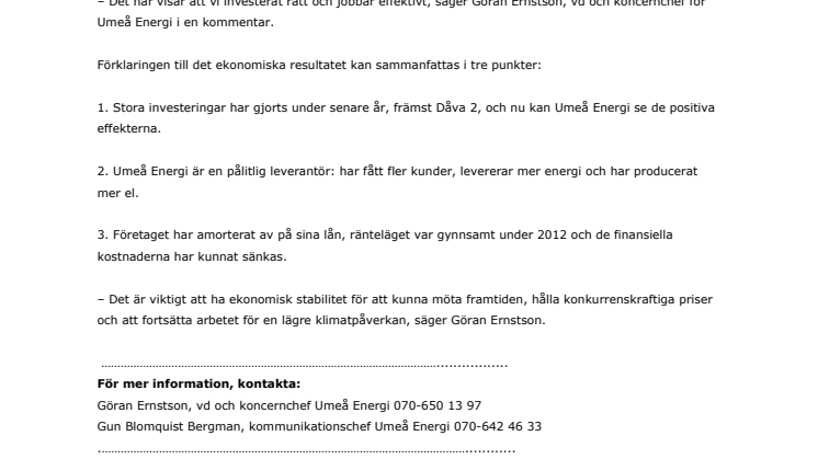 Umeå Energis investeringar ger nu trygg ekonomi