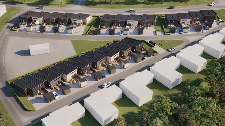 Förskjutna enplansradhus kommer att byggas i Brf Lyckan i Kalmar. 