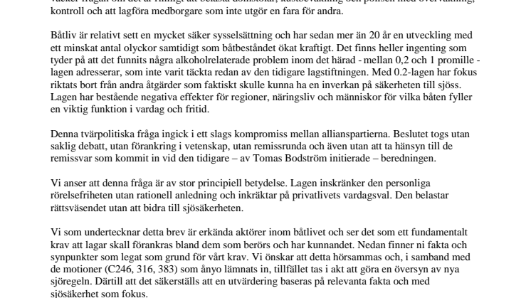 Båtsverige ber Regeringen om en översyn av 2010 års "sjöpromillelag"