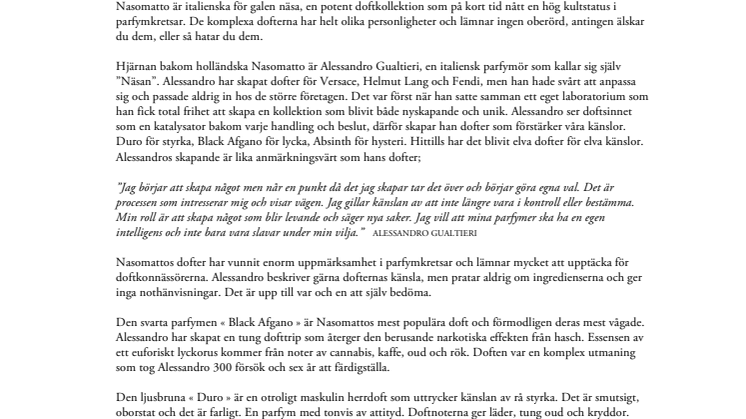 Hypade parfymmärket Nasomatto nu hos Gents