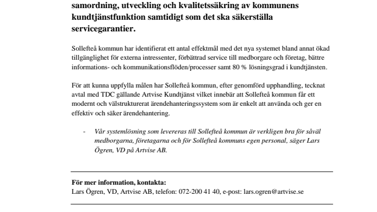 Artvise Kundtjänst till Sollefteå kommun!