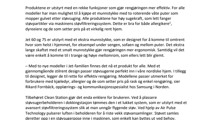 Nå lanseres to nye støvsugere i Samsungs Jet-familie