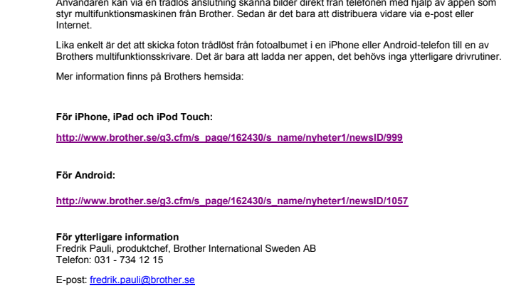 Brother International Sweden AB: Skanna direkt från en Smartphone med Brothers nya app