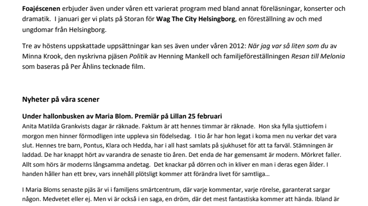 Våren 2012 på Helsingborgs stadsteater