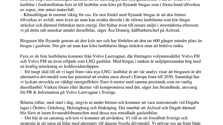Axfood först med nya gaslastbilar