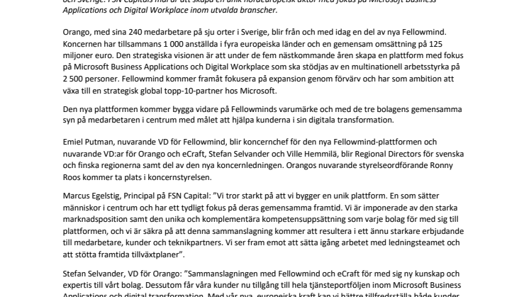 Orango, eCraft och Fellowmind går samman och blir ledande aktör i Europa