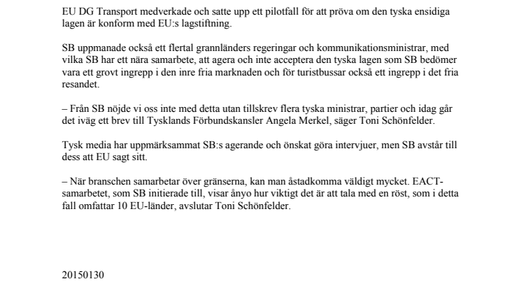 Sveriges Bussresearrangörer stoppar ny tysk lag om dokumentation av personalens minimilöner