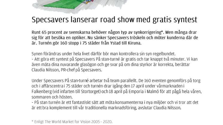 Specsavers lanserar road show med gratis syntest
