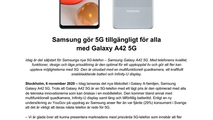 Samsung gör 5G tillgängligt för alla med Galaxy A42 5G