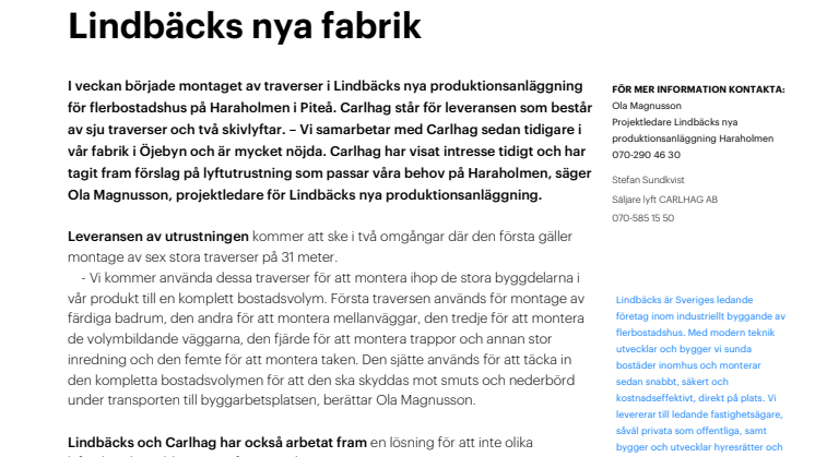 Carlhag monterar traverser i Lindbäcks nya fabrik