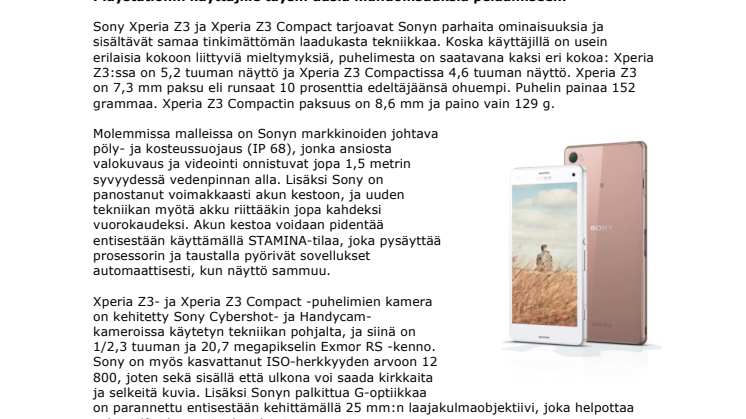 Xperia Z3 ja Xperia Z3 Compact -älypuhelimet