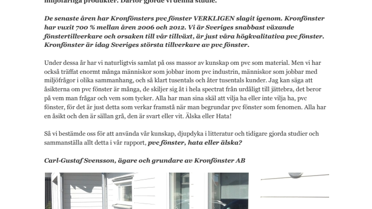 Miljökonsekvensutredning om pvc fönster.