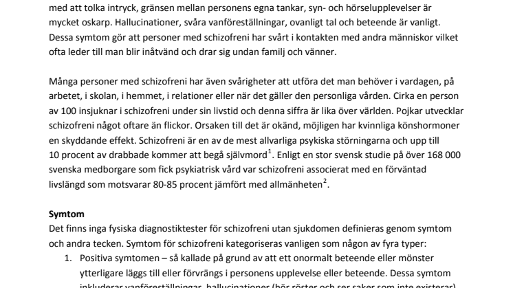 Bakgrundsmaterial om Schizofreni och Xeplion