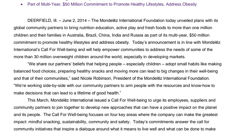Mondelēz International Foundation Brings Better Health to More than One Million Children in Five Countries