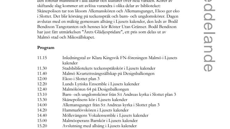 Kördag på Stadsbiblioteket i Malmö lördag 24 okt kl 11-16 
