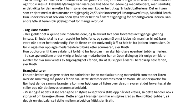 Ledere og selgere må jobbe mest i ferien