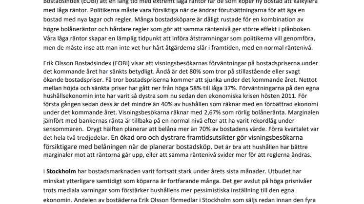 Erik Olsson Fastighetsförmedling kommenterar bostadsmarknaden 14 december 2015