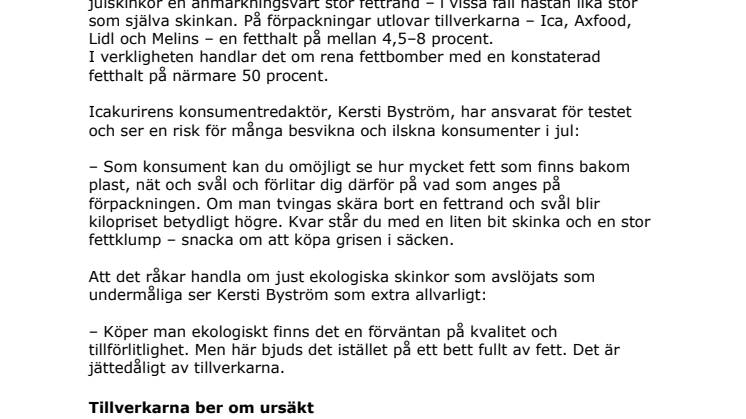 Ekologisk julskinka bjöd på fettchock