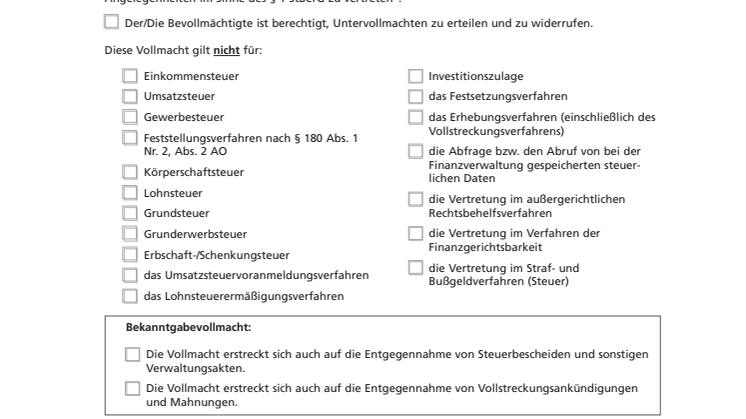 ADVISA - Vollmacht zur Vertretung in Steuersachen
