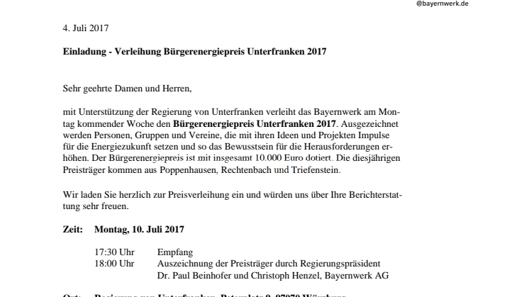 Bürgerenergiepreis Unterfranken 2017 verliehen
