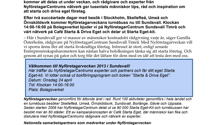 Nyföretagarveckan kommer till Sundsvall