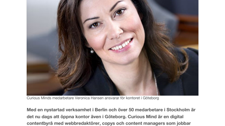 Contentbyrån Curious Mind öppnar kontor i Göteborg