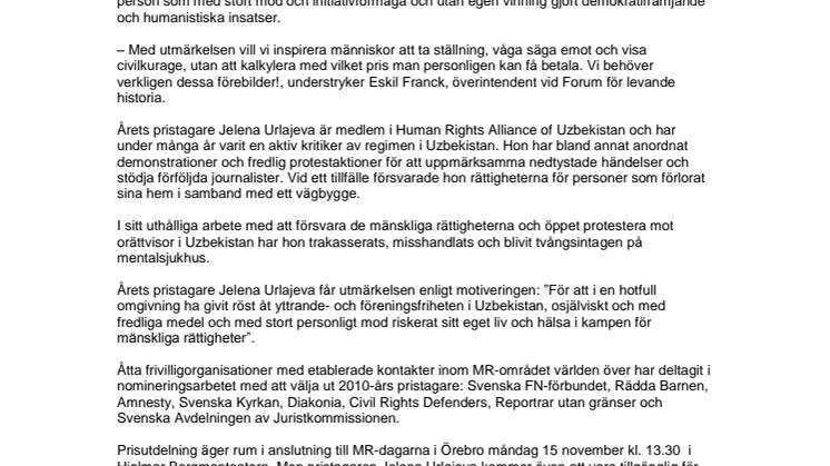 Pressmeddelande Forum för levande historia