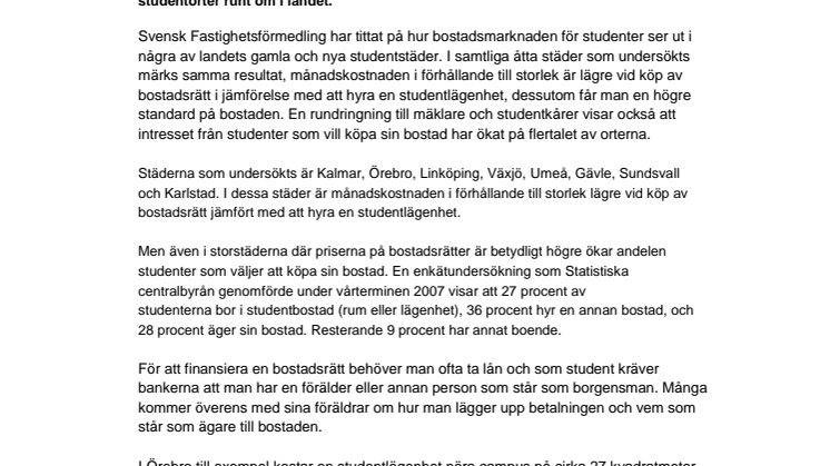 Billigare att köpa än att hyra för Sveriges studenter