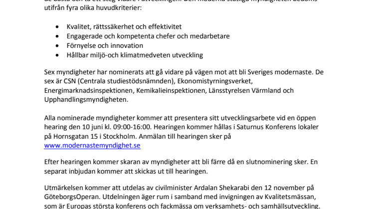 6 myndigheter nominerade till Sveriges Modernaste Myndighet 2019