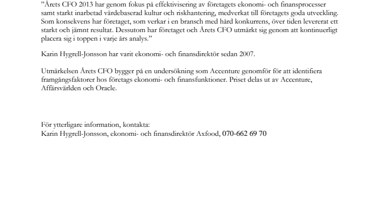 Axfood har Sveriges bästa CFO