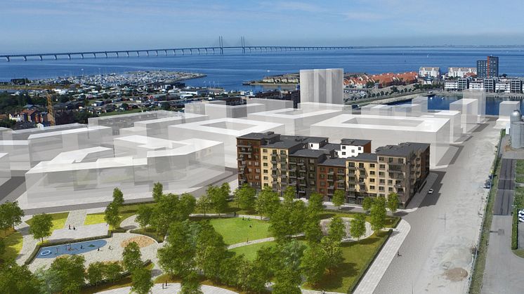 Flygfotomontage kvarteret Hisstornet Limhamns läge