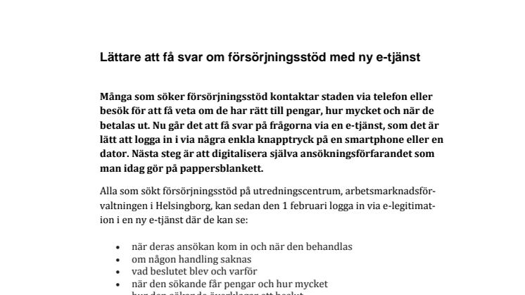 Lättare att få svar om försörjningsstöd med ny e-tjänst
