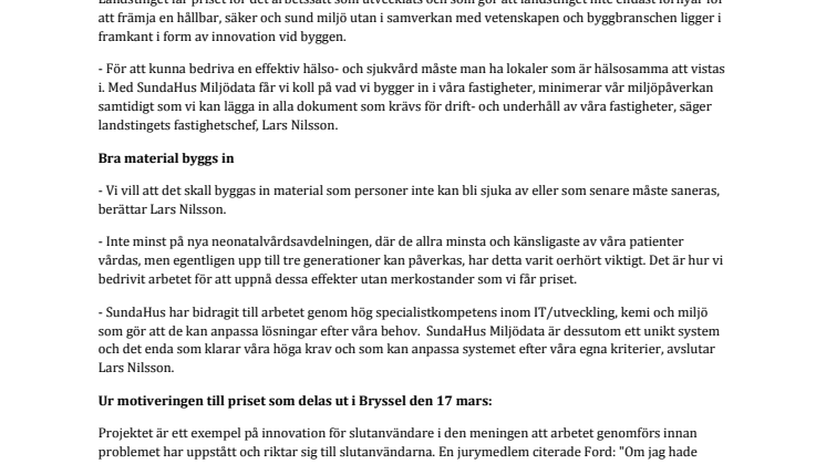 Landstinget i Värmland vann stort europeiskt innovationspris med hjälp av SundaHus