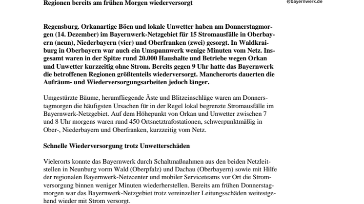 Orkan und Unwetter sorgen für Stromausfälle in Bayern